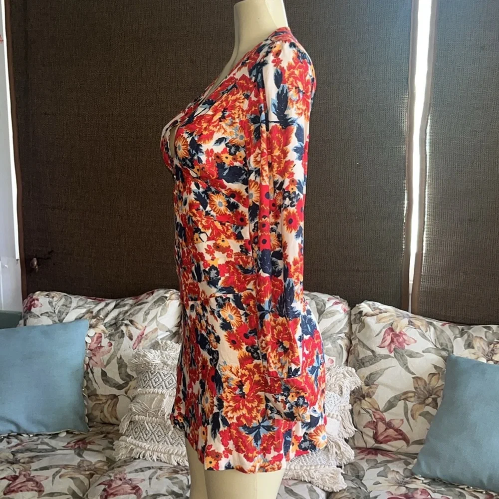 Free People Spring Floral Plunge Mini Dress Size 2 - Picture 8 of 12